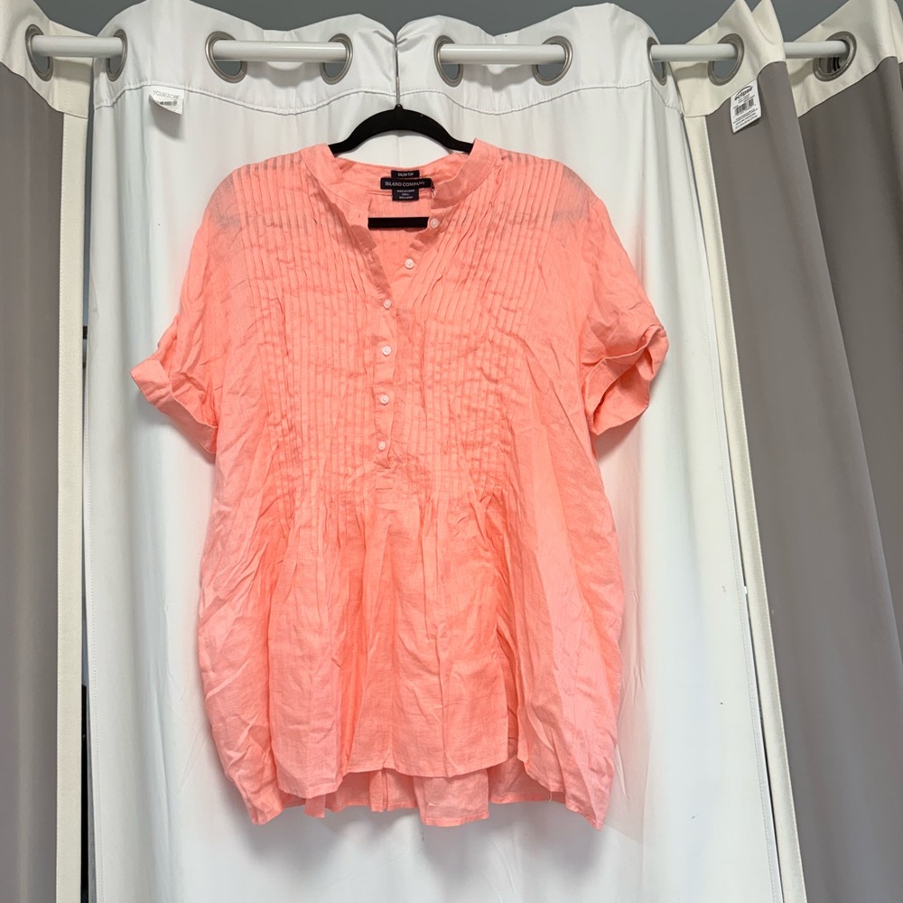 Island Company Pink Smocked Blouse with Cuffed Sleeves